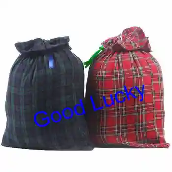 

100pcs/lot free shipping Personalized Style vintage Pattern Christmas Plaid Santa Sack good quality monogram santa gift bags