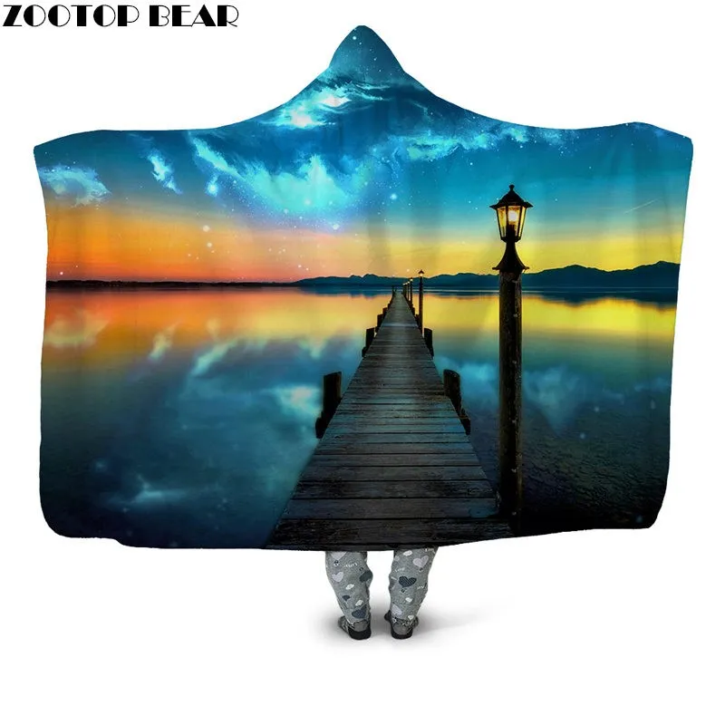 Seaside 3D Print Plush Blanket Hooded Blanket Casual Fashion Anime