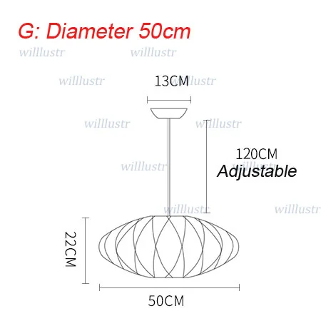 Современный кулон с шелковыми нитями, простой подвесной светильник для гостиной, спальни, холла, кафе, японский стиль, подвесной светильник, 8 моделей - Цвет корпуса: G Diameter 50