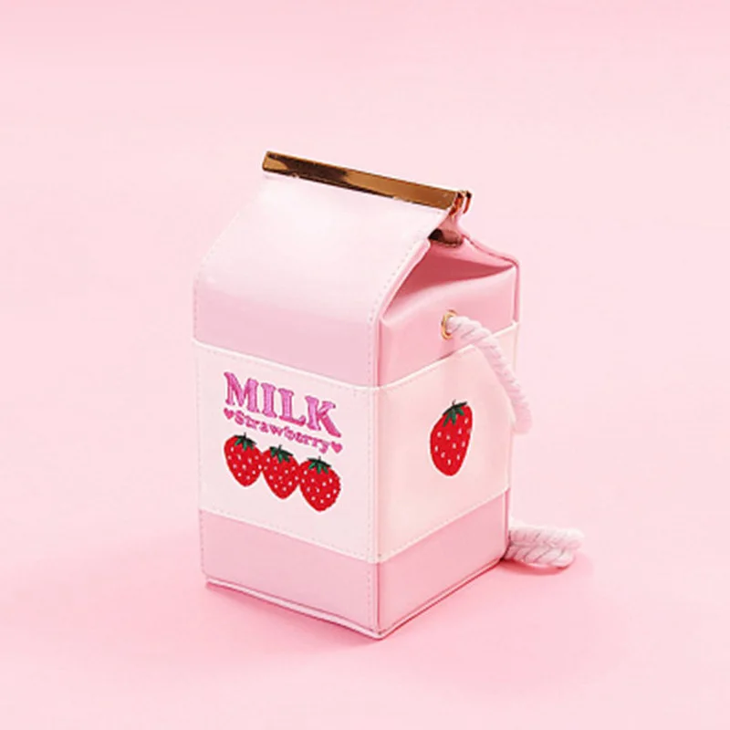 

Strawberry Milk Bag Super Cute Milk Box Embroidery Strawberry Banana Cool Messenger Bag Soft Sister Milk Bag
