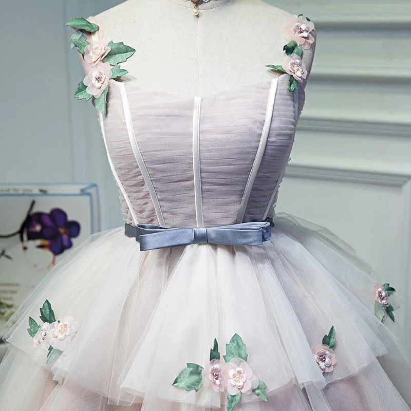 AXJFU/кружевное вечернее платье принцессы с розовым цветком; короткое Кружевное Вечернее Платье с маленьким цветком; вечерние платья принцессы