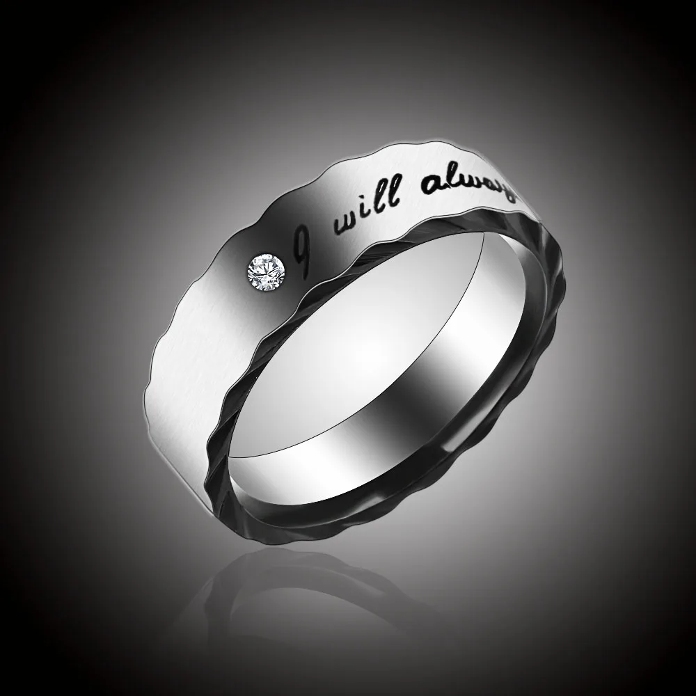 Top Quality Titanium Steel Rhinestone Ring Letter \