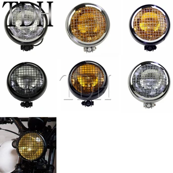 

Motorcycle Retro Grill Guard Headlight Lamp Amber/Clear Glass For Harley Chopper Bobber Cafe Race Scrambler Triumph Custom