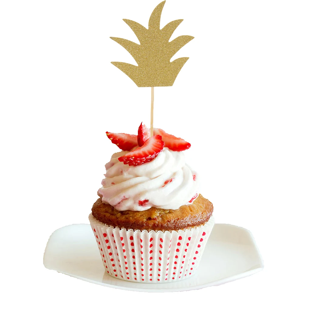24pcs Glitter Pineapple Cupcake Pick Cake Topper Birthday Party Decor Gold
