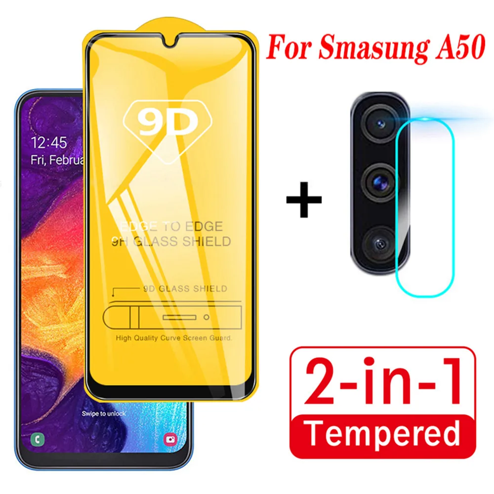 

2 In 1 on For Samsung Galaxy A50 2019 Camera Lens Film & 9D Screen Protector Protective Tempered Glass For Galaxy SM A50 A505F