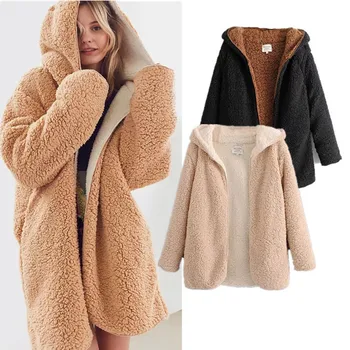 

Autumn Winter 2018 Women Elegant Faux Fur Coat Double-Wear Warm Soft Hoodies Fur Jacket Female Plush Overcoat Casual Outerwear