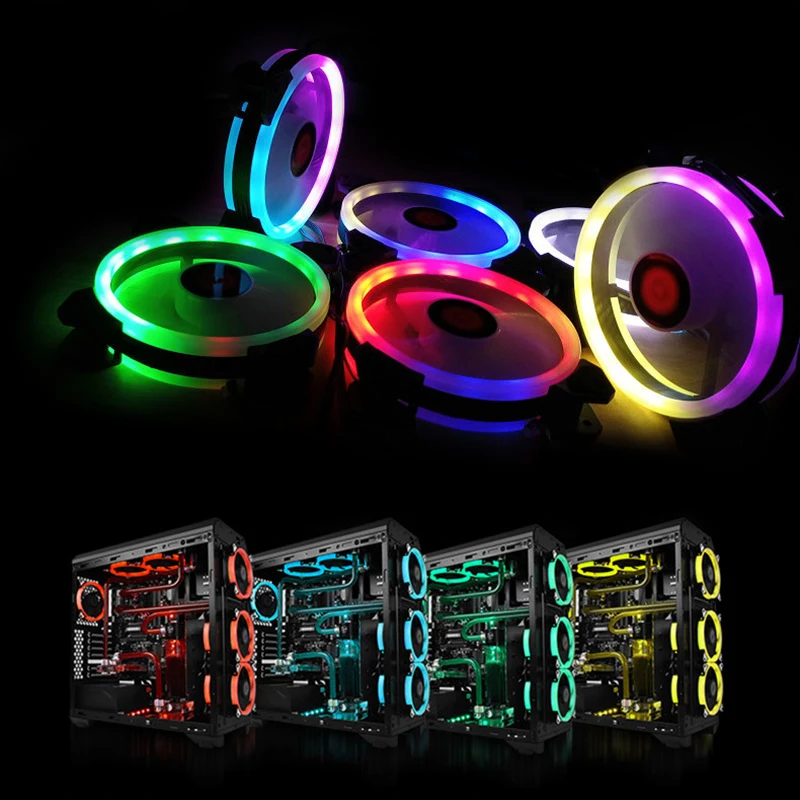 New Flashing RGB Aurora Cooling Fan 120MM 6pin Controller RGB LED Ring