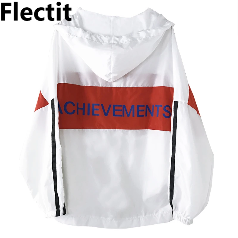 

Flectit Women Hooded Windbreaker with Back Graphic Hoodie Big Size Color Block Oversized Jacket Coat