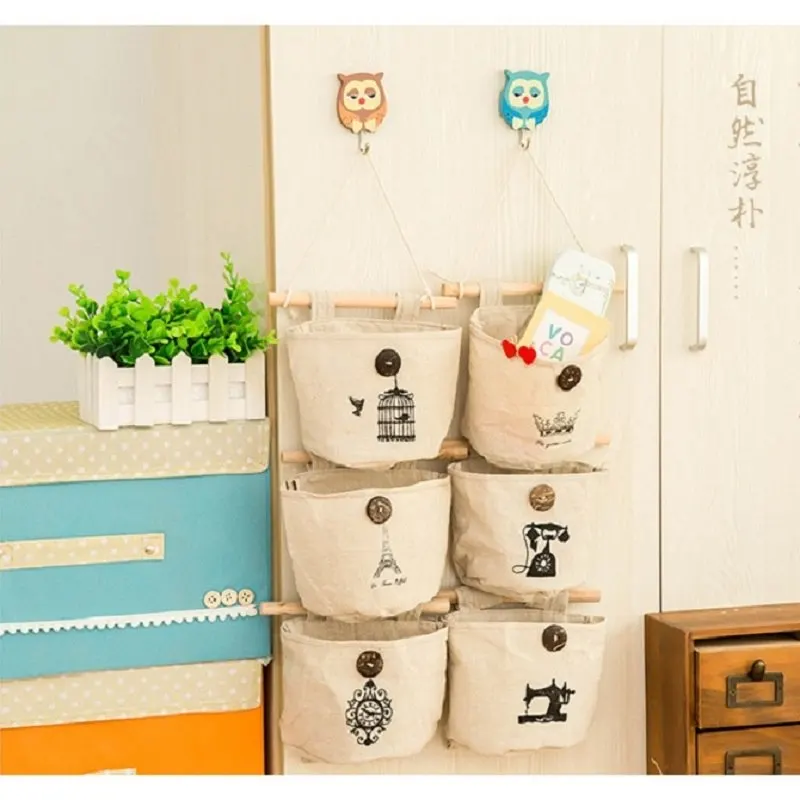 100pcs Creative Retro Cotton and linen storage bag hanging type dormitory storage bag Nostalgic cloth hanging bag