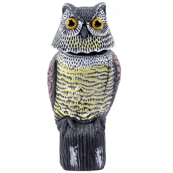 

Horned Owl Decoy with Tweet, Light-control System Natural Enemy Pest Deterrent Scarecrow with Rotating Head Pest Control Repelle