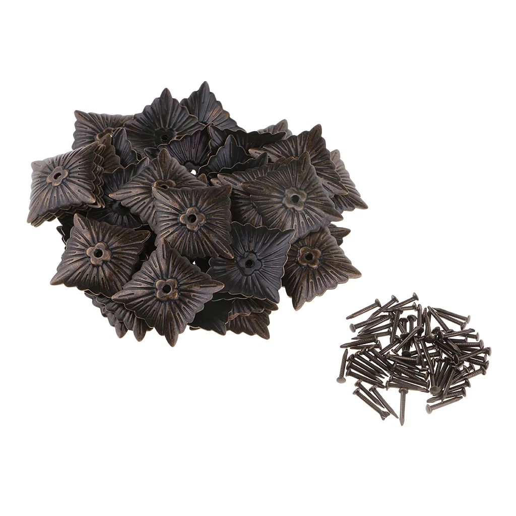 50 Pieces Vintage Square Flower Design Iron Tack Nails Stud Pins Sofa Furniture Wall Upholstery Sofa Door Decoration