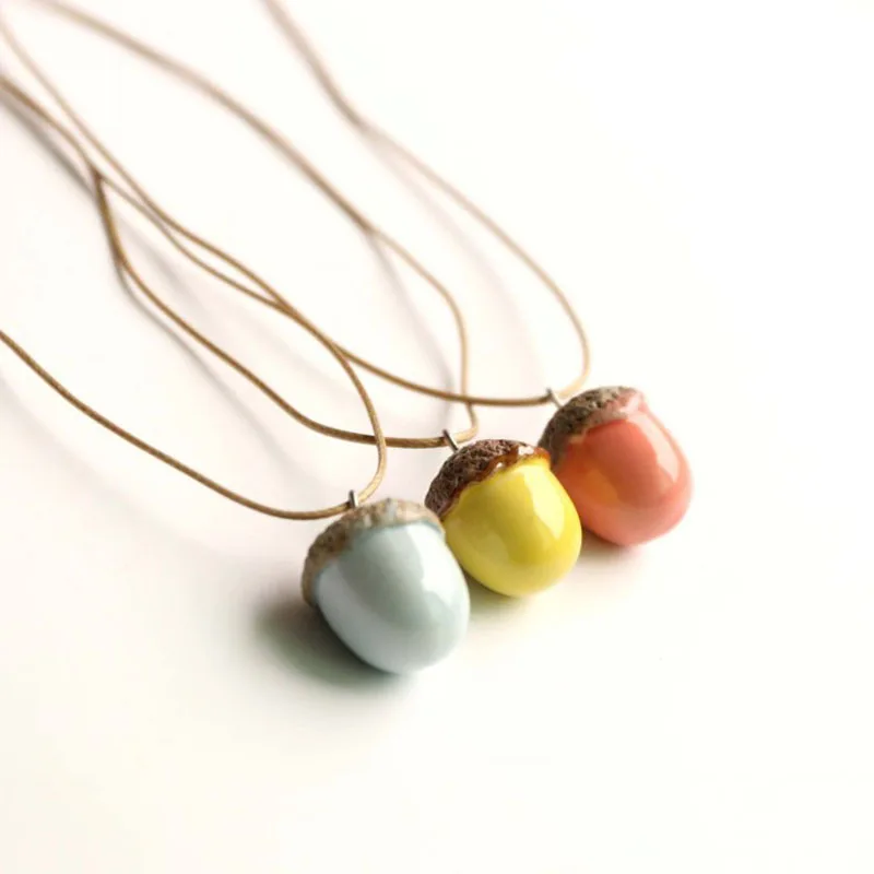 

Charm Handwork Ceramic Originality Pretty Pine Cones Pendant Necklace Glaze Accessories Personality Simple Trendy Gift