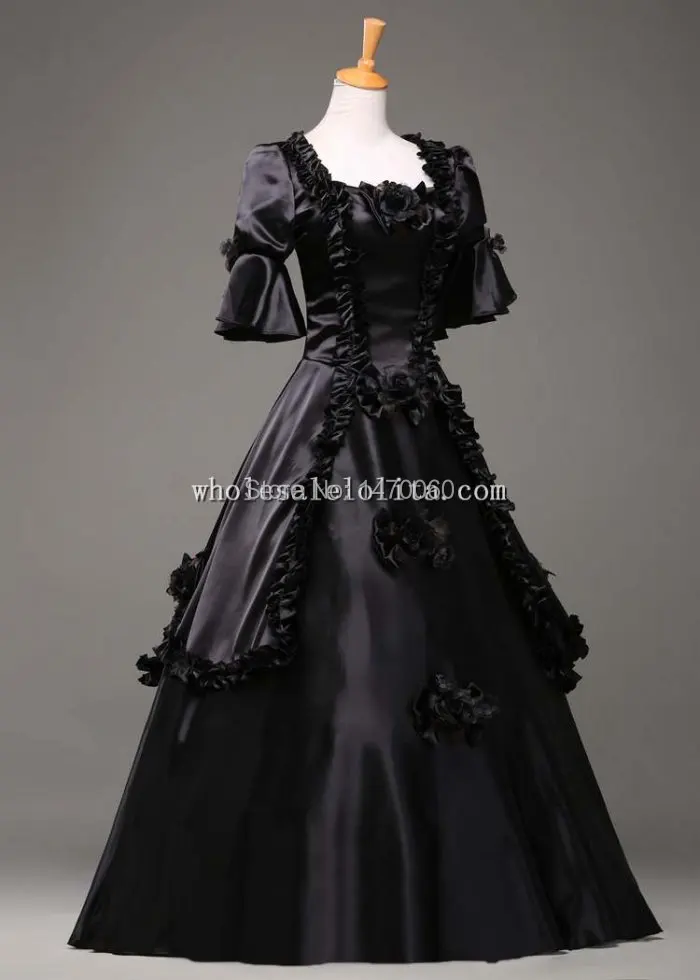 18th Century Gothic Black Vintage Ball Gown Theatre Clothing Halloween
