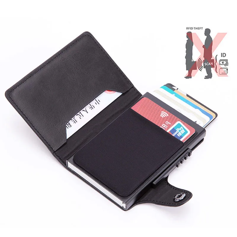 

2019 Credit Card Holder Men and Women New PU Leather Card Wallets Aluminum Single Box RFID Blocking Package ID Holders Black