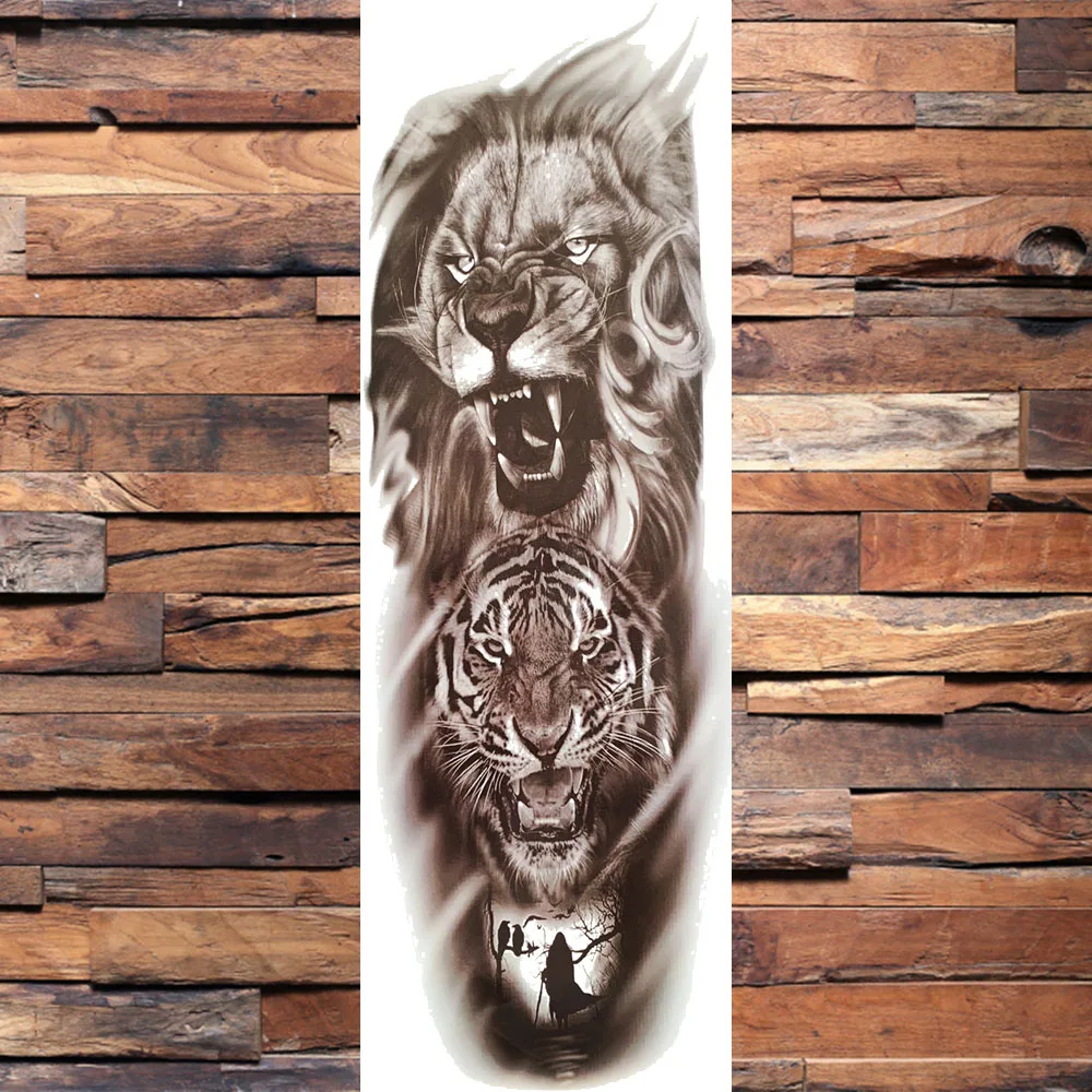 Armee Krieger Soldat Schwarz Temporäre Tattoo Aufkleber Für Männer Voller Körper Kunst Arm Sleeve Tattoo 48*17CM Große wasserdicht Tatoo Mädchen