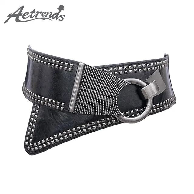 [AETRENDS] Fashion Diagonal Cross PU Leather Hip Belt Cummerbunds Cinch Belts for Women Belt Wide Waist Strap Belts D-0101