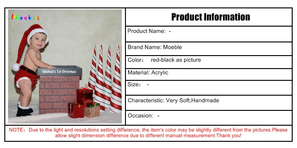 Moeble новорожденных крючком Санта Клаус реквизит для фотосъемки Санта-Клаус Комплект из трех предметов для малышей вязаный младенец мальчик фото реквизит