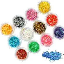 Rhinestones Decoration Nail Art 12colors/Lot High Quality Shiny Acrylic Nail Gel Tattoo Flakes Hexagon Glitter wholesale
