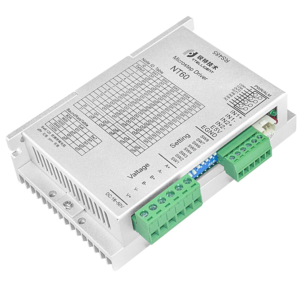 Rtelligent 2 3 фазы Nema 23 24 NT60 RS485 Драйвер шагового двигателя через RS485 сеть Modbus для открытого цикла и замкнутого цикла двигателя