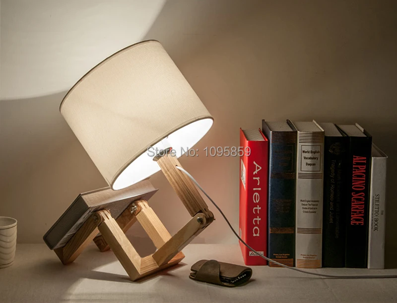 

Modern Wood Robot Adjustable Bedroom Table Lamp White Dining Room Bedside Desk Lighting