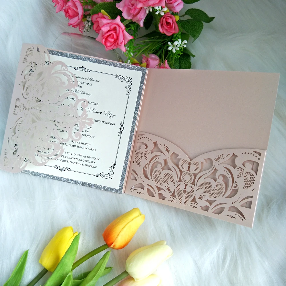 20+ цветная Свадебная пригласительная карточка с открытка RSVP светло-розовая лазерная резка трехслойная универсальная пригласительная карточка Quinceanera