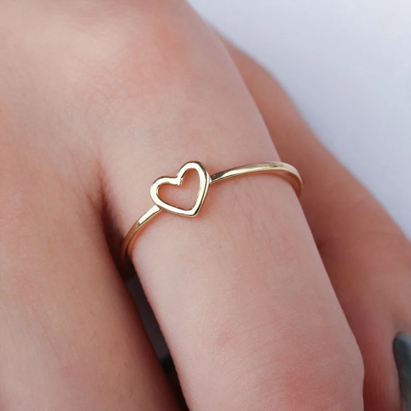 

2019 New Minimalist Copper Rose Gold Silver Color Heart Shaped Wedding Ring For Woman Love Finger Ring For Best Friend