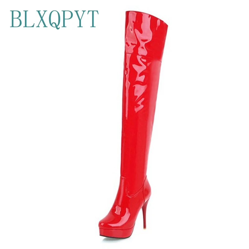 BLXQPYT/большие размеры 32-48; новые зимние сапоги на высоком каблуке; элегантная пикантная женская обувь для отдыха; кожаные сапоги на каблуке с круглым носком; 8-11