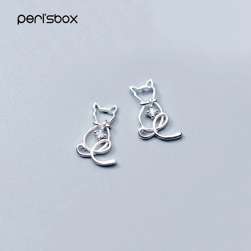Peri'sbox 925 серебро маленький кот серьги гвоздики для женщин милый кристалл серьги в виде животных простые минималистичные серьги шпильки