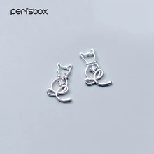 Peri'sbox 925 серебро маленький кот серьги гвоздики для женщин милый кристалл серьги в виде животных простые минималистичные серьги шпильки