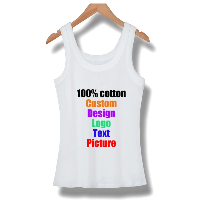 

DIY cotton Sleeveless Girl Vest Caims Oversized Sexy Women Custom Tanks top shirts Customized Logo Photo texts printed lady tee