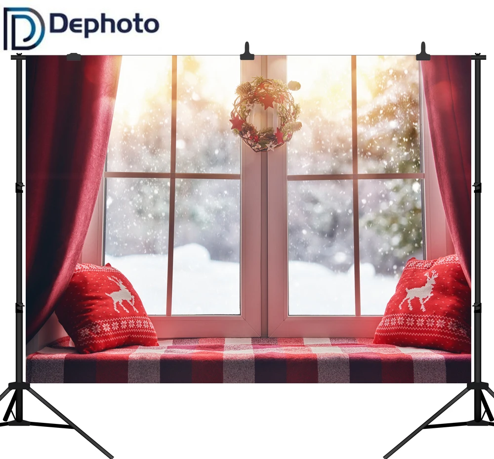 Фотофон для фотосъемки рождественское окно венок Зимний снег фон фотосессии