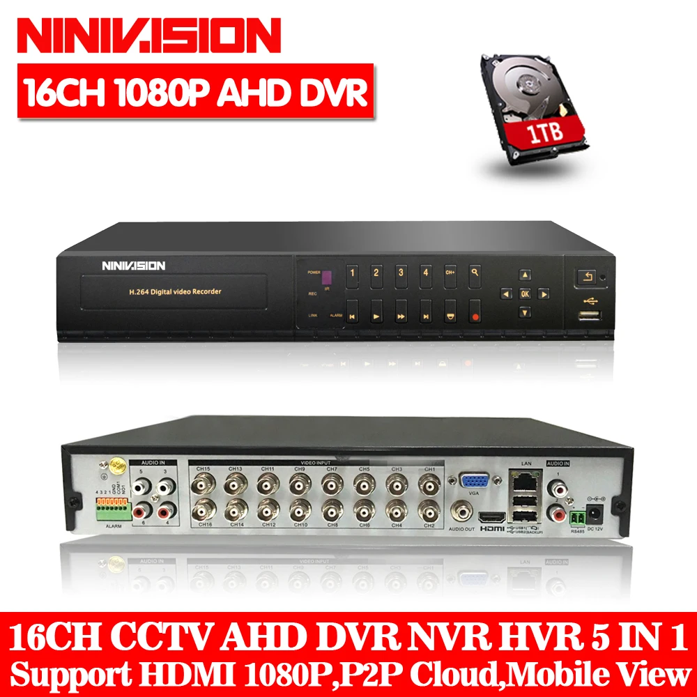 Видеорегистратор NINIVISION HD 16 каналов 1080P 1080 МП HDMI|Видеорегистратор для