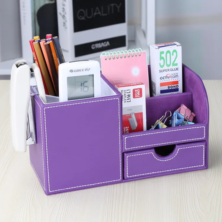 

2018 School Office Desktop Fashion Pu Pen, Multifunctional Desktop Leather Stationery, Primary School Storage Box Office Supplie