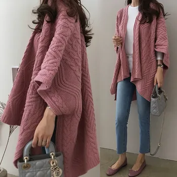 

Women Kimono Cardigan Plus Size 2018 Autumn Winter Korean Fashion V Neck Sweater Cardigan Irregular Batwing Tops Knitted Poncho