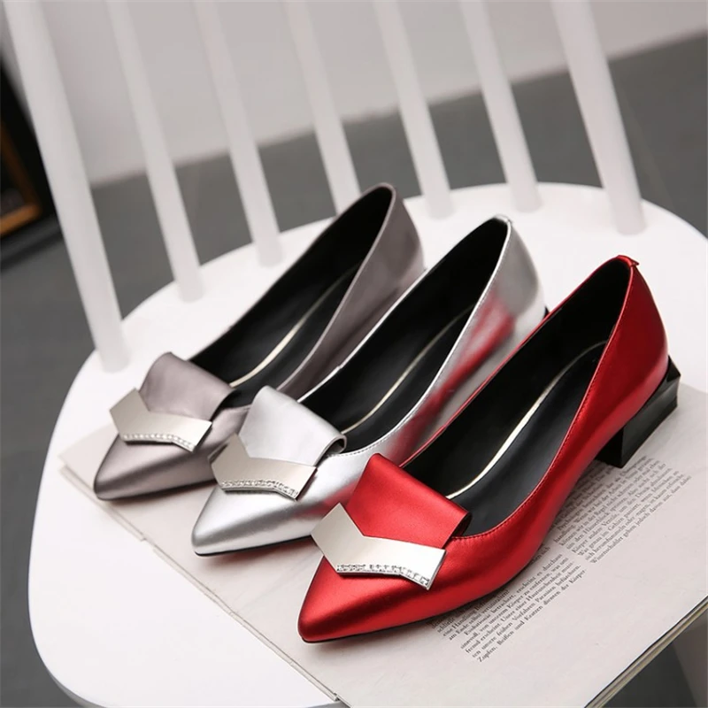 

Women Shoes Wine Red Silver Gray Pumps Genuine Leather Metal Fashion Shoes Casual Office Ladies Shoes Slip On Women Footwear