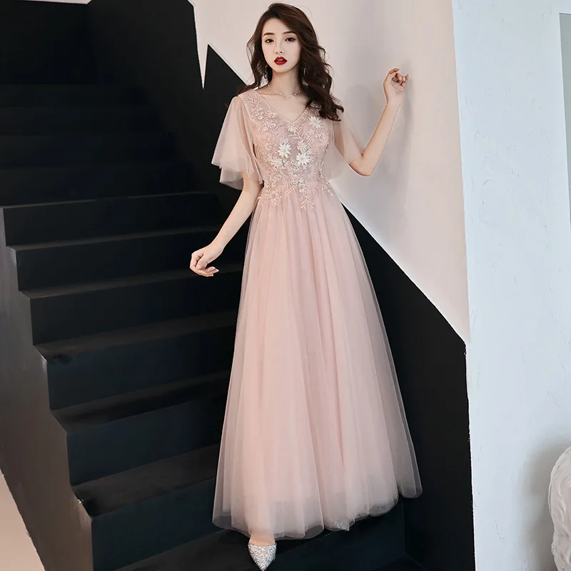 

High Quality Slim Flower Dress Oversize Robe De Soiree Banquet Dresses Elegant Applique Chiffon Party Prom Gowns Tulle Vestido