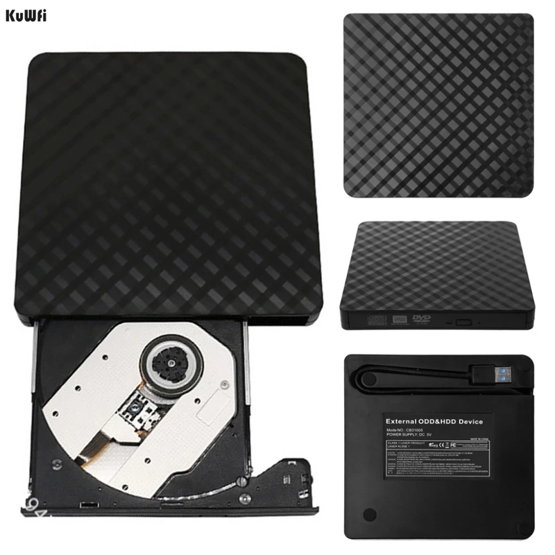 KuWFi DVD RW USB 3 0 портативный ультра тонкий внешний оптический привод CD Rom лоток