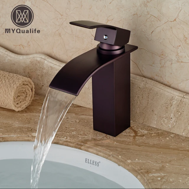 Oil Rubbed Bronze Waterfall Spout Bathroom Vessel Sink Faucet Deck Oil Rubbed Bronze Waterfall Spout Bathroom Vessel Sink Faucet Deck Mount Single Hole Sanitary Mixer Taps
