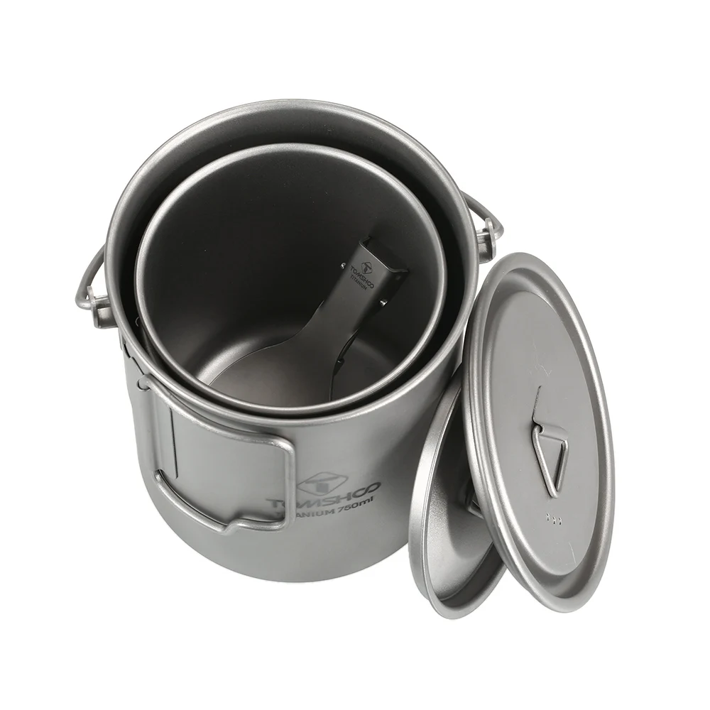 TOMSHOO 3 unidades 750 ml de titanio olla 450 mL Kamp de titanio taza Camping al aire libre de la taza de agua plegable Spork Kamp equipo de Camping