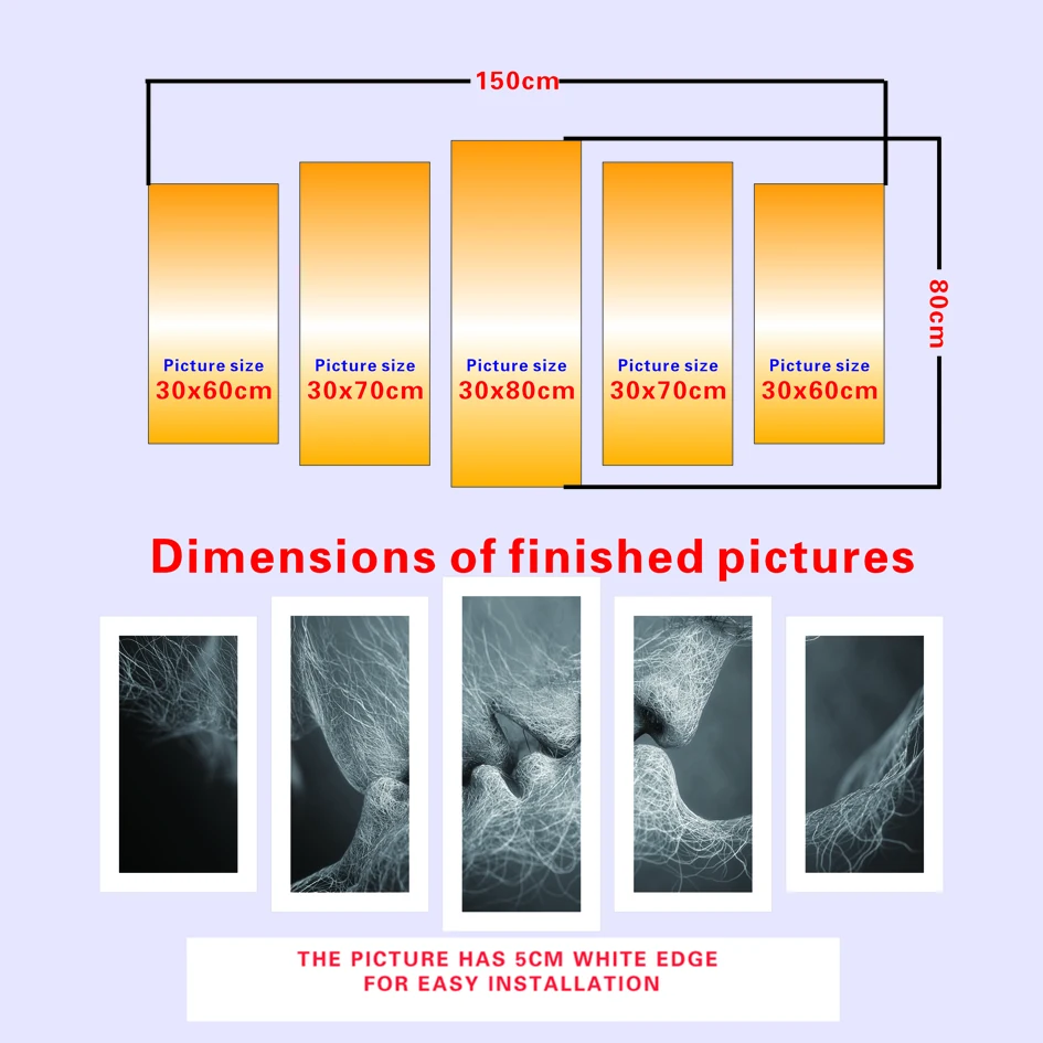 Поцелуй любви Безрамные Картины 5 шт.(без рамки) Printd на холсте искусство современный дом стены искусства, HD печать картина