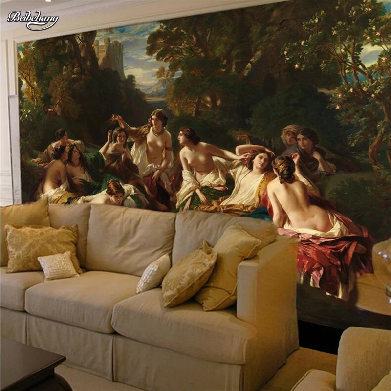 beibehang wallpaper quality flash silver cloth /Hotel rooms figure painting European-style bathing ladies large mural wallpaper