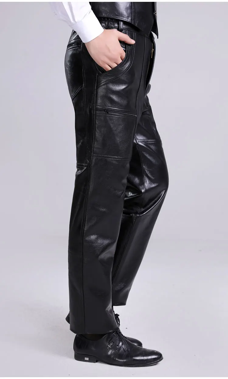 31 44 Large size men sheepskin lederhosen male genuine leather pants