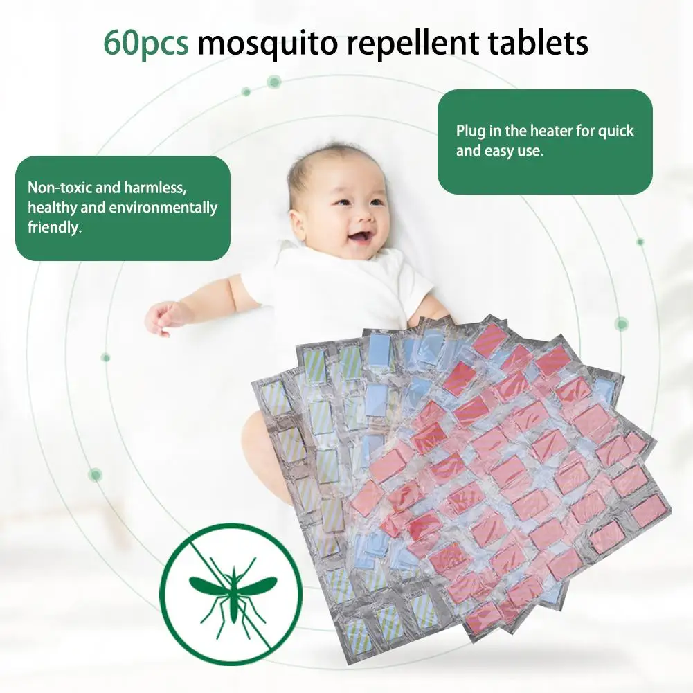60PCS Baby Skin Care Mosquito Repellent Insect-proof Tablets Non-toxic Pests Reject Insect Killers for Children Adult