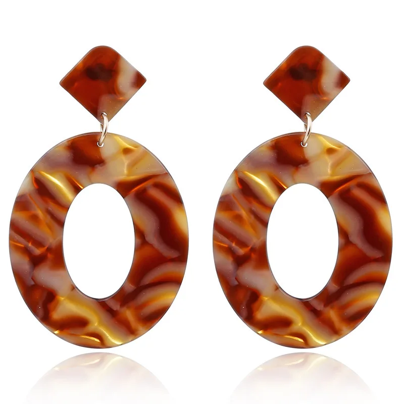 

Fashion Women Long Temperament Acetate Plate Ear Jewelry Exaggerated Geometric Irregular Acrylic Oval Earrings