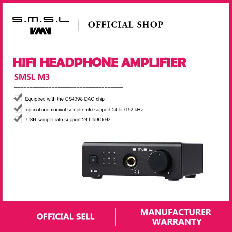 

Used products SMSL M3 USB DAC AMP Multi-function Optical Coaxial HD Amp Portable USB Powered Audio Portable DAC Converter