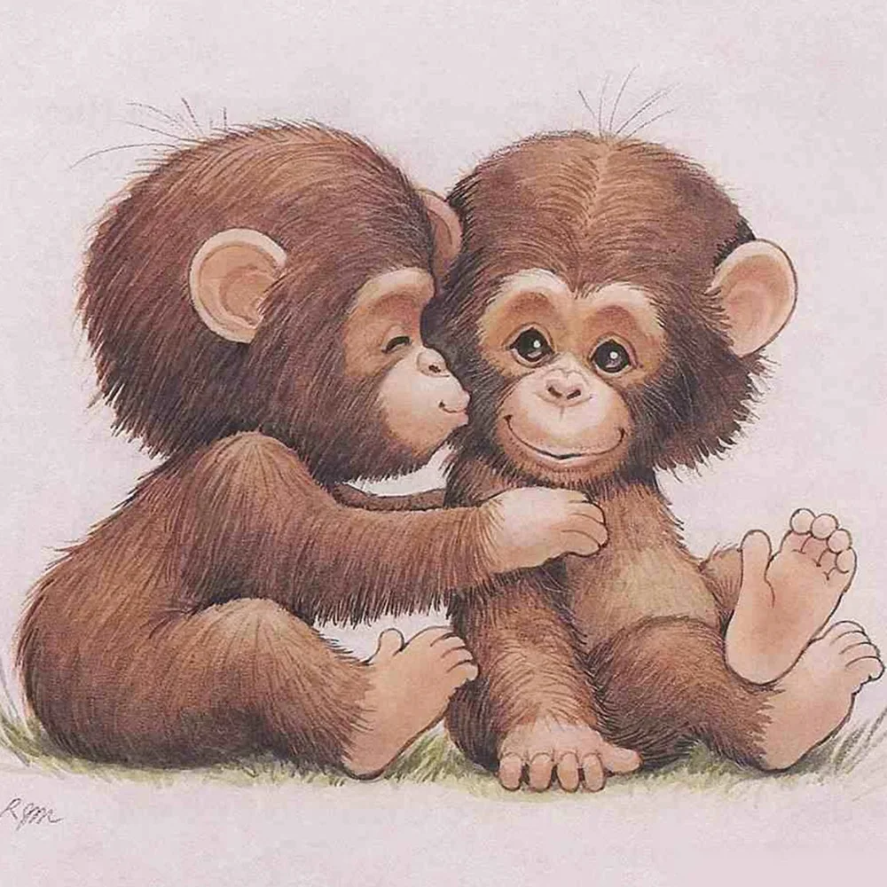 

5D DIY Full Square/round Diamond Painting Two monkeys Embroidery Cross Stitch Rhinestone Mosaic Home Decor