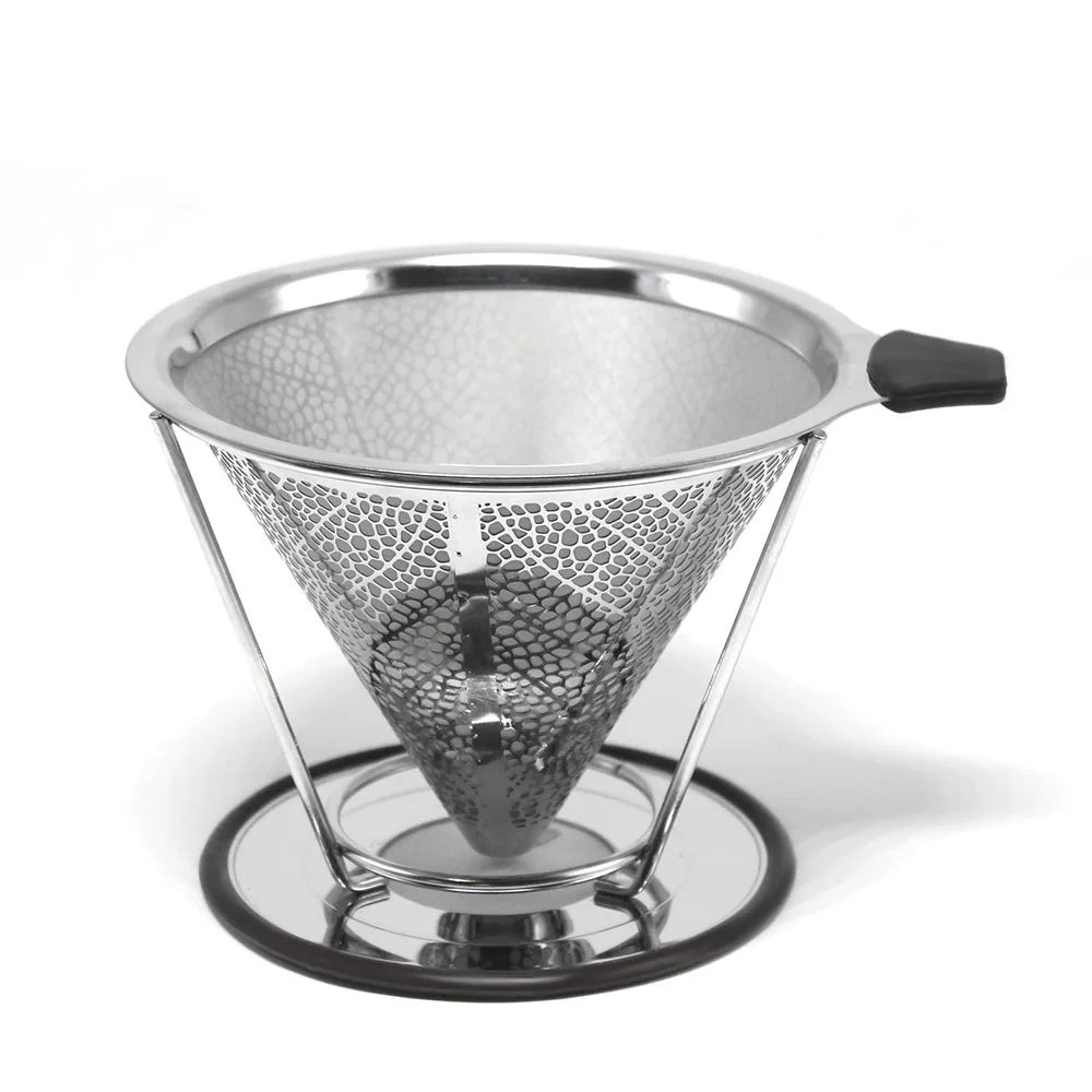 Reusable Coffee Filter Stainless Steel Double Layer Mesh Basket Brewing Coffee Holder Cone Funnel Dripper Coffee Making Tools