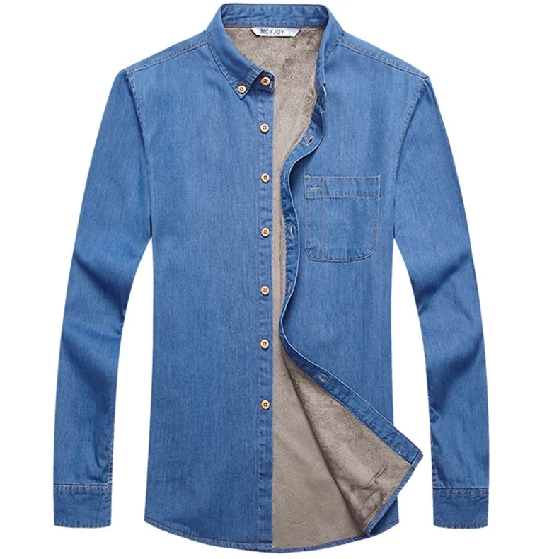 Осенняя и зимняя Толстая кашемировая теплая рубашка для мужчин с длинным рукавом, тонкая Хлопковая мужская рубашка, брендовая джинсовая рубашка для мужчин, camisa 4XL