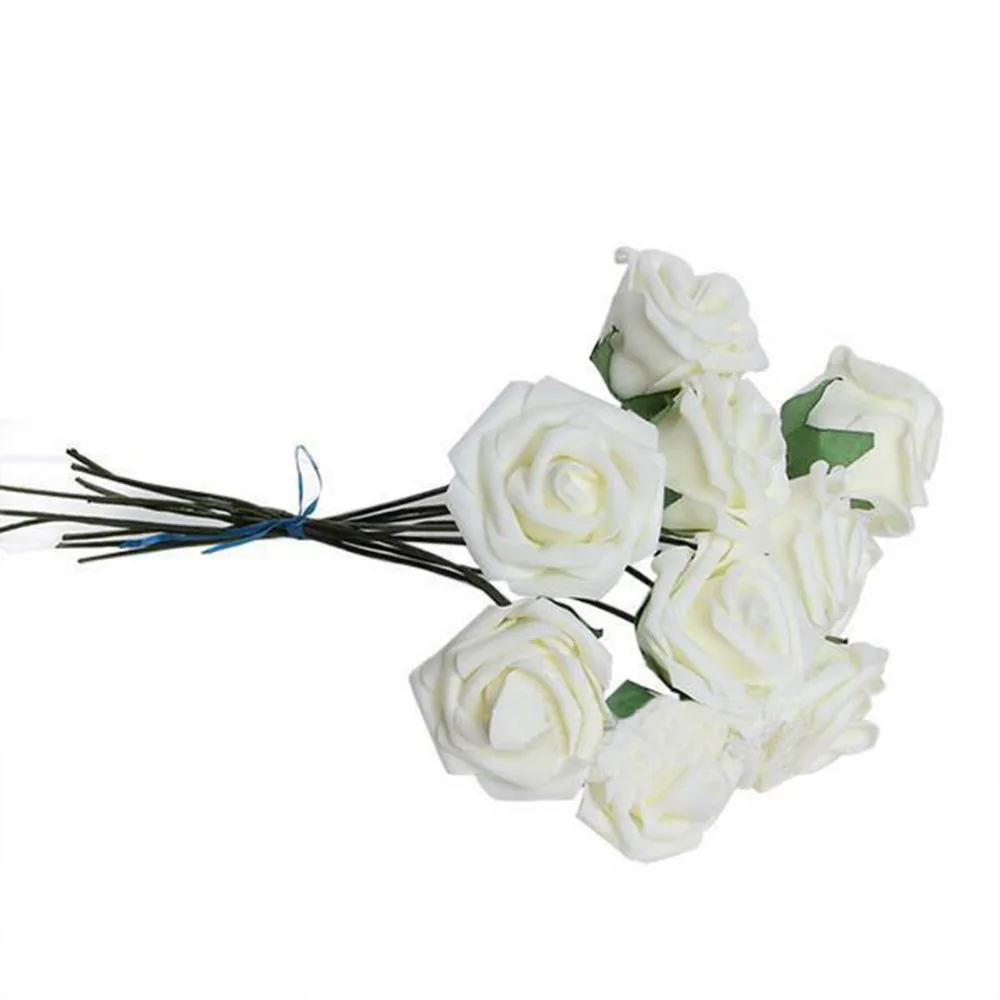 

flores artificiais 10Pcs/lot Fake Flowers Rose Foam Flower Bouquet Creamy White Artificial Rose Flowers Wedding Decoration
