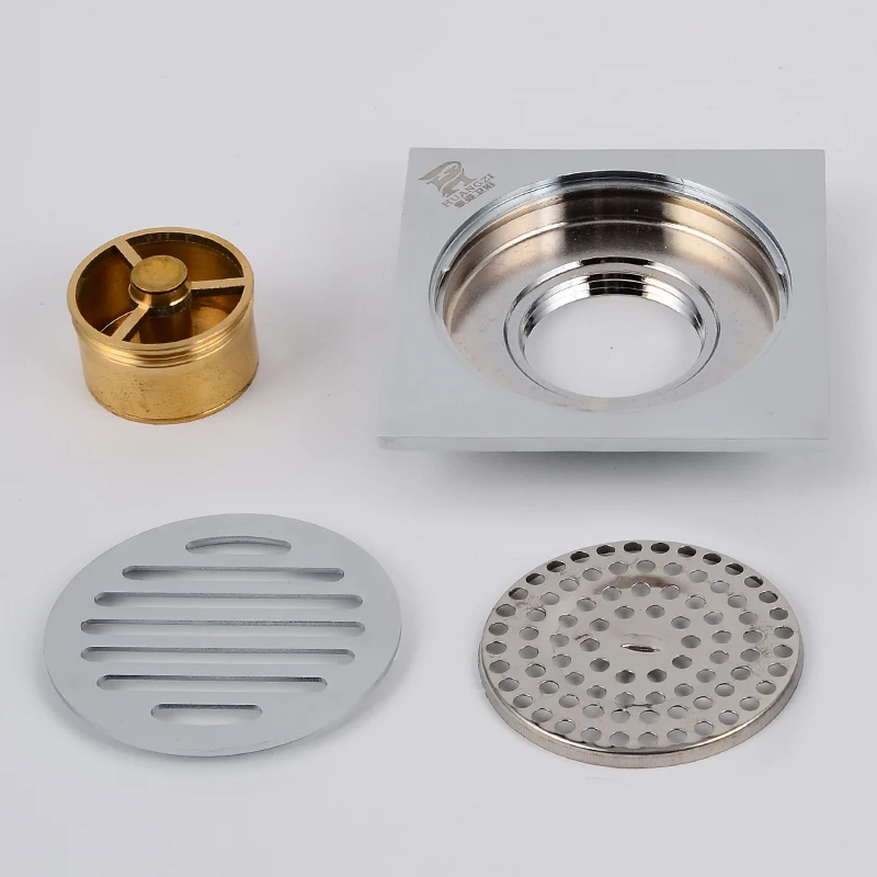 Floor Drain Filter Gold Cover Square Balcony Bathroom Shower Drainer Strainer Anti-odor Brass Tile Insert Floor Waste Grates